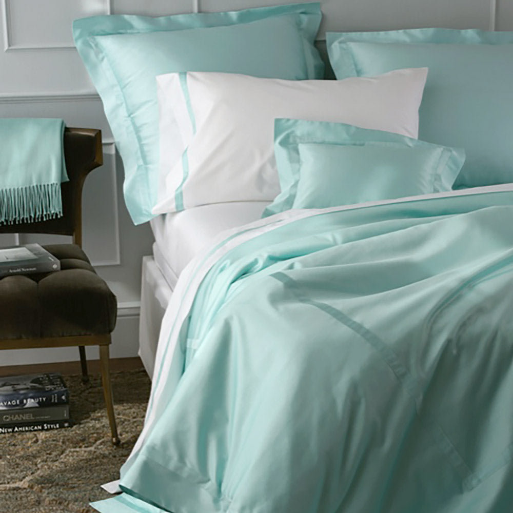 Nocturne Duvet Cover & Shams in Lagoon shown with Lowell Sheeting